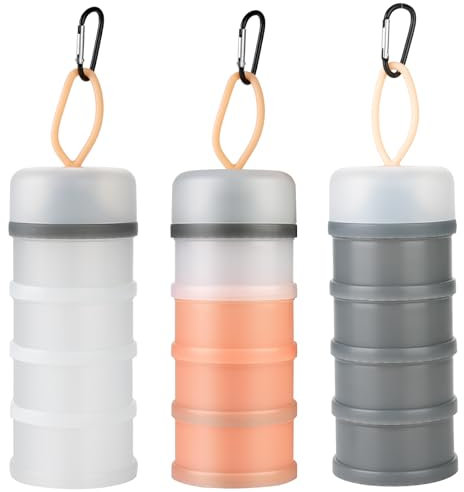 Ysglory Proteinpulver-Aufbewahrungsbehälter, 4 stapelbare Formelspender, tragbarer Proteinpulver, Reisebehälter, Milchpulverbehälter für Workout, Fitness, Reisen, Grau, Weiß, Rosa, 3 Packungen
