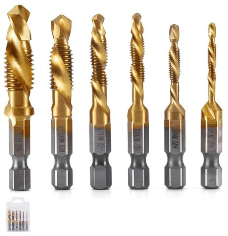 Ruikcoll 1/4 Bohrer Set, Gewindebohrer, Sechskantschaft, HSS, M3-M10, 6 PC