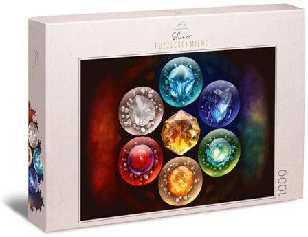 Ulmer Puzzleschmiede - 1000 Teile Puzzle „Chakra-Steine“ - magisch-farbintensive Symbole der 7 Chakra-Steine zu den Energiezentren des Körpers - Anspruchsvolles Puzzle für Erwachsene, Made in Germany