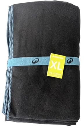 Generisch Nabaiji Mikrofaser-Handtuch Badetuch XL, 110 x 175 cm, Schwarz mit Blauer Kante