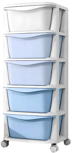 Kids Storage Units with 5 Drawers, Plastic Storage Drawers, 5 Tier Chest Vertical Dresser Tower Toy Organizer, Space-Saving Draws for Office,Home,36X36X89cm, for Nursery Playroom Kindergarten (blue)