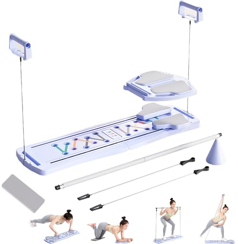 Pilates Board 2025 Upgraded, Multifunktionales 8 in 1 Pilates-Reformer-Set, Faltbare Pilates Reformers Maschine für Zuhause, Bauchtrainer Automatischer Rückprall Home Workout Equipment (Lila)