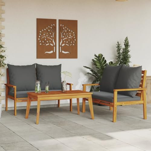 Ordellia 3-TLG. Garten-Lounge-Set aus Akazien-Massivholz, 120 cm Gartenbank, Dunkelgrau Kissen, für Terrasse, Balkon