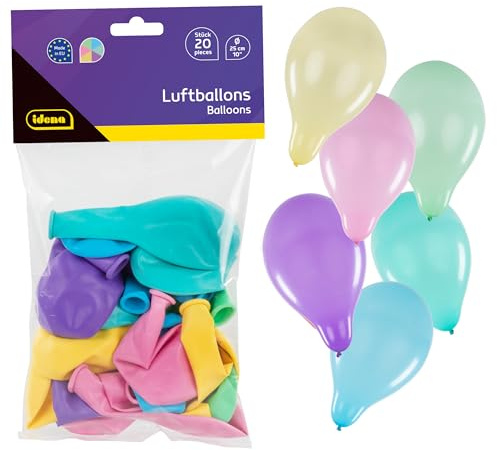 Idena 31526 - Luftballons aus Naturkautschuk, 20 Ballons in 6 Pastell-Farben, Durchmesser 25 cm, als Deko für Geburtstag, Hochzeit, Karneval