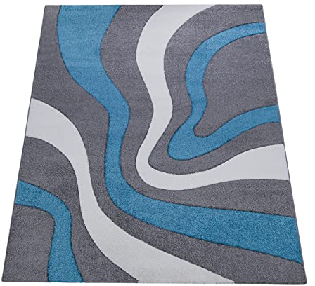 Paco Home Designer Teppich mit Konturenschnitt Modern Grau Türkis Weiss, Grösse:160x230 cm