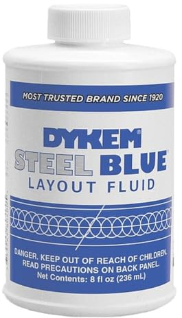 USASEALING Steel Blue Layout Fluid, 240 ml, Brush-in-Cup | Alcohol-based marking fluid, steel surface recommendation, technical drawing, plastic bottle, 0.3 mm line