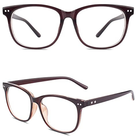 GQUEEN Hornbrille Brille Ohne Stärke Fake Brille Nerdbrille Damen Herren Großer Rahmen UV400,PE1