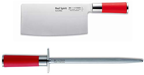 Dick Red Spirit asiatisches Kochmesser Slicing 18 cm Set mit rundem Standardzug Wetzstahl 25 cm