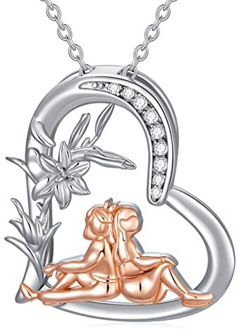 ROMANTICWORK Schwester Kette Sterling Silber Freundschaft Lilie Blume Anhänger Halskette Freunde Kette Schmuck Geburtstagsgeschenke für Frauen Mädchen