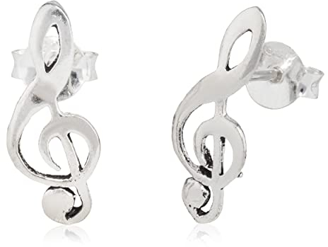 NKlaus Paar Notenschlüssel Ohrstecker 925 Silber Musik Ohrringe 17mm Ohrschmuck 12897
