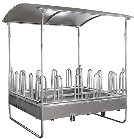 Viereckraufe Heuraufe Futterraufe Raufe Futterplatz mit Dach + Dreipunktaufnahme 220x210x250 cm für Pferde / Kühe / Alpakas / Strauße