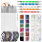 FANDAMEI Nail Starter Kit with Nail Gems - 15pcs Nail Pen Designer + 5pcs Dotting Tool + 10pcs Nail Striping Tape + 12 Box Nail Crystals + 12 Box Holographic Nail Sequins, Nail Art Brushes Set, White