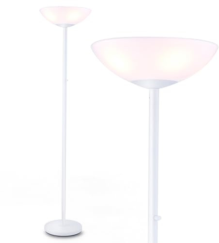 Modern Floor Superlamp 10000 Lumen - LED 75W, Dimmable 5 Changing Color, 85 CRI All Around Light, Tall Corner Standing Lamp with Cement Base and Acrylic Shade, Glare Free UpLight Kit Ready - White