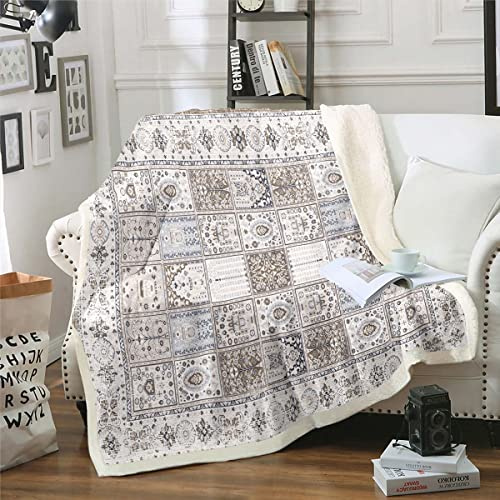 Homewish Vintage Buffalo Decke Persische Art Wurf Decke für Bett 130x150cm | Retro Bohemian Vlies Decke Tribal Paisley Sherpa Decke Oriental Medaillon Fuzzydecke Mädchen Ästhetische Schlafzimmer Dekor