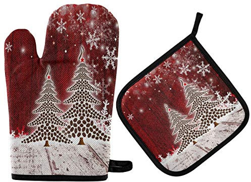 Gants De Cuisine Et Maniques Noël Caféier Hiver Flocons De Neige Gant Cuisine Anti Chaleur Maniques avec Maniques Mitaines De Cuisine pour Cuisson Four Barbecue Cuisine