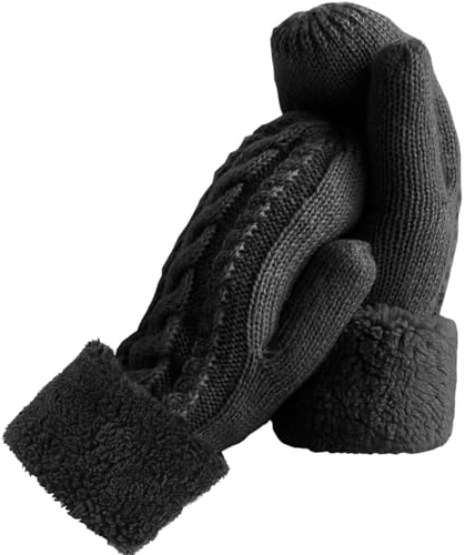 AURUZA Handschuhe Damen Winter Warme, Fäustlinge Damen Kinder Fausthandschuhe Winterhandschuhe Perfektes Weihnachts Geburtstags Geschenk für Damen Mädchen Mutter Tochter Liebhaber (Schwarz 1)