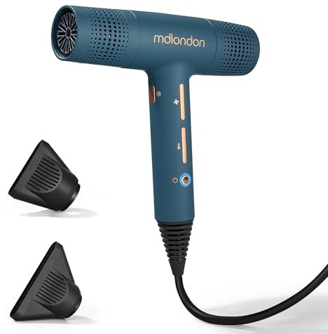 mdlondon Blow Professional Hair Dryer (Casal Blue), Lightweight Hairdryer (360g), 1600W Hairdryers for Women and Men with 3M Cable and 3 Heats/Speeds - Genuine mdlondon Hair Dryers & Accessories