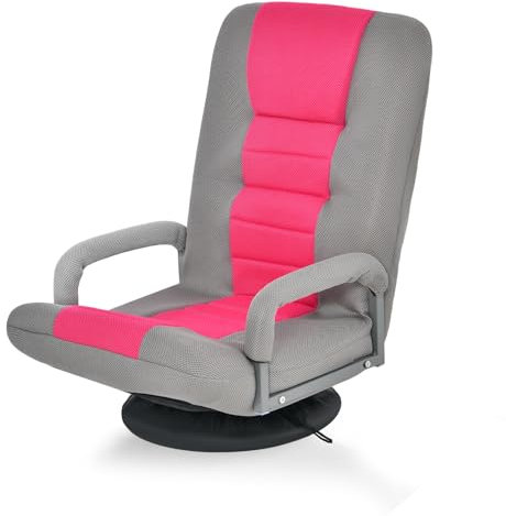 CASART Folding Sofa Chair, 360 Degree Swivel Lazy Floor Sofa with 6-Position Adjustable Backrest, High Back Padded Reading Gaming Lounge Recliner Chairs for Living Room, Bedroom and Office (Pink)