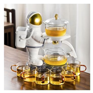 YUDIZWS Tetera para un Juego, Juego de Tetera Astronaut Moon Juego de té mágico Kungfu Tetera magnética de Vidrio Guía de Agua semiautomática Tetera magnética con infusor Resistente al Calor,B