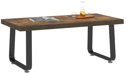 Mudmasa Couchtisch Wohnzimmertisch Tisch mit Metallgestell, Couchtisch Holz Industrie Design für Wohnzimmer, Beistelltisch, 100B x 55T x 46.5H cm, Vintagebraun-schwarz