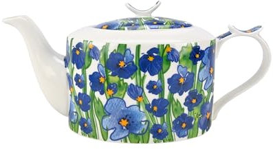 Jamseon & Tailor Brillantporzellan Teekanne 1,2 l mit ergonomischer Daumenablage (Kanne Aquarell blau)