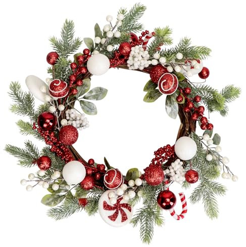 45cm Christmas Wreath, Candy Theme Wreath, Christmas Door Wreath,Large Holiday Wreaths for Front Door Wall Window Fireplace Home Decorations