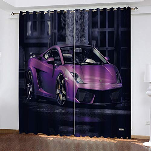 MAYNUO Vorhänge Mit Ösen Für Schlafzimmer Kinderzimmer Geräuschreduzierung 3D Urban Purple Car Muster Wohnzimmer Kinderzimmer 2 Stücke 180x250 cm Blickdichte Gardinen, Verdunkelungsvorhang