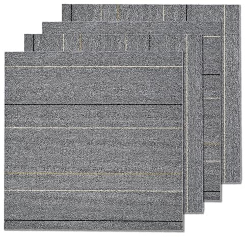 Nisorpa 20x Carpet Tiles 5 SQM Heavy Duty Floor Mat Non-Slip Interior Floor Tiles 50 x 50cm Commercial Carpet Tiles Hardwearing for Home Office Living Room Flooring, Light Grey