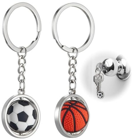 MEXRUMI 2 Cadeaux De Porte-Clés Porte-Clés De Sport Porte-Clés De Football De Basket-Ball Rotatif Cadeaux D'Anniversaire Cadeaux De Noël