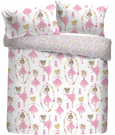 Bedlam - Pink Ballerina Duvet Cover - Double Bedding Size (200 x 200cm) - Reversible (2 Designs) - Pink Bedding with Ballet Shoes - Ballet Dancer Duvet Cover for Girls - Ballerina Bedroom Accessories