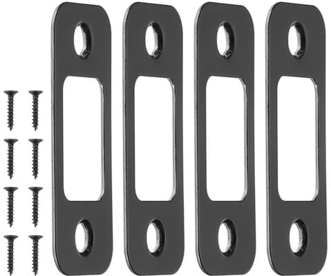 PATIKIL Deadbolt Strike Plate 2-1/4x1,4 Pcs Round Corner Door Backplate Stainless Steel Latch Strike with Screws for Interior & Exterior Doors, Black