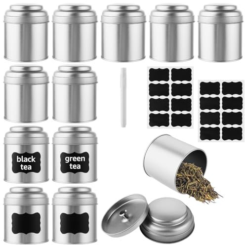 ZOFUN Lot de 12 boîtes à thé pour thé en vrac avec double couvercle hermétique, boîte ronde de 50 g, petits récipients de cuisine pour thé, café, sucre, herbes et épices