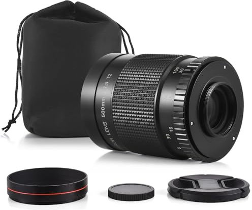 Hanzete Téléobjectif 500 mm F/7.5 Reflex Mirror Monture T-Mount Remplacement pour Nikon Olympus DSLR Camera