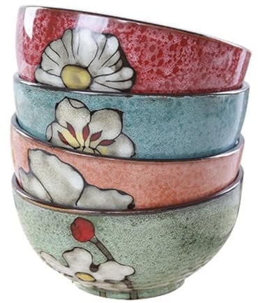 Aegistus 4.5 inch Set in 4 Retro Chinese Japanese Creative Hand-Painted Floral Cereal Ceramic Bowl