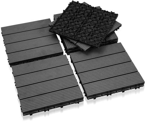 Eulenke WPC Terrassenfliesen 44 Stück, 30x30 cm Terrassendielen für Balkon Boden, Klickfliesen, Balkonfliesen in Holzoptik, Bodenbelag Wetterfest für Terrasse, für 4 m², Grau