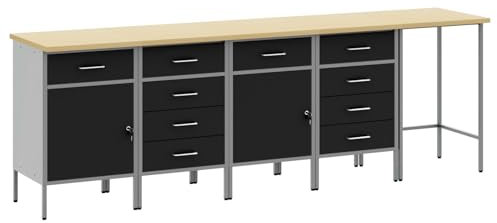 vidaXL Set di mobili da lavoro con cassetto 5 pz Nero e Grigio