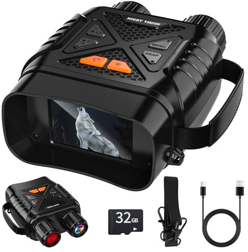 GlobalCrown Visore Notturno binocolo visione notturna,Binocolo infrarossi con zoom 10x e scheda 32GB per foto e video,Cannocchiale per l'osservazione della fauna selvatica,caccia e pesca notturna