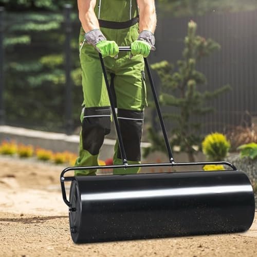 Lawn Roller Water Filled, 36 Iron Yard Rollers, Outdoor Roller for Yard, U-Shaped Handle, Lawn Tractor Attachments, Easy to Maintain, Manual Grass Rollers for Soil Compaction, Weed Control, Black