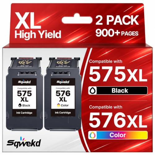 Sqwekd 575 576 XL Cartucce compatibili per Canon 575 576 per PIXMA TR4755i | Cartucce 575 576 XL per Canon inchiostro per Canon PIXMA TR4755i TS3750i TR4756i TS3751i TS3752i TS3550i TR3551i (2-Pack）
