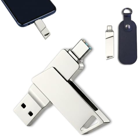 AXIORIA Clé USB 256/512 Go - USB 3.0/3.1 Rapide, Pratique et Elegante - Double Port Type-C/Type-A - Stockage Flash Drive Résistant Métal - Compatible PC Mac Smartphone Tablette - Porte-clé Intégré