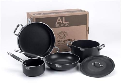 Set Batteria Pentole per 3-4 persone in alluminio antiaderente per Induzione Al-Black