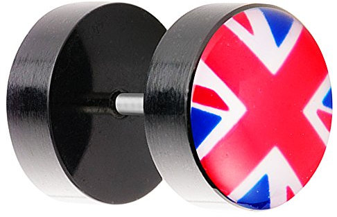 Piersando Ohrstecker Ohrringe Piercing Fake Ohr Plug Flesh Tunnel Fahne Motiv Fussball EM & WM Fanartikel Land Flagge Schmuck UK 10mm
