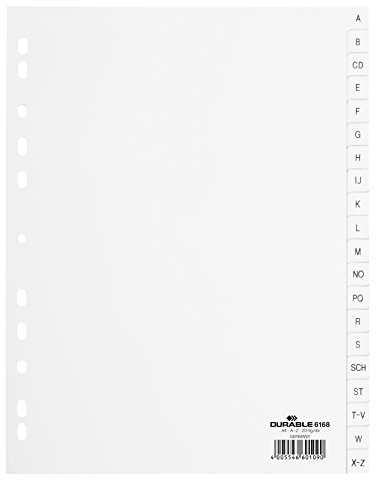 Durable A4 Register A-Z (geprägte Taben, 20tlg., aus PP, volldeckend), weiß, 616802