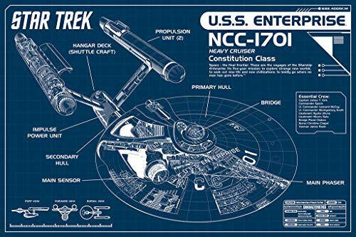 Buyartforless Star Trek USS Enterprise Blueprint NCC-1701 Heavy Cruiser Reference Class 36 x 24 Kunstdruck Poster Wanddekoration