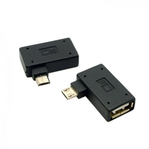 Cablecc 2pcs 90 Degree Left & Right Angled Micro USB 2.0 OTG Host Adapter with USB Power for Cell Phone & Tablet Cablecc
