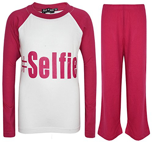 A2Z 4 Kids Mädchen #Selfie-Print Pyjama-Set Langarm Baumwoll-PJS Kinder-Loungewear - PJS #Selfie Pink 11-12