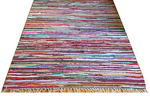 ORNAMENT QUALITÄT Fleckerlteppich 200x130 cm Kelim Handgewebt Beidseitig nutzbar 2000g/m Flickenteppich Fleckerlteppich Läufer