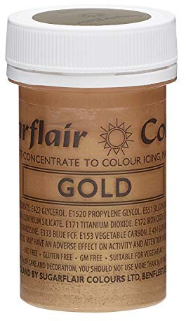 Sugarflair Gold Satin Food Colouring Paste, Highly Concentrated for Use with Sugar Pastes, Buttercream, Royal Icing or Cake Mix, Vibrant Colour Dye - 25g
