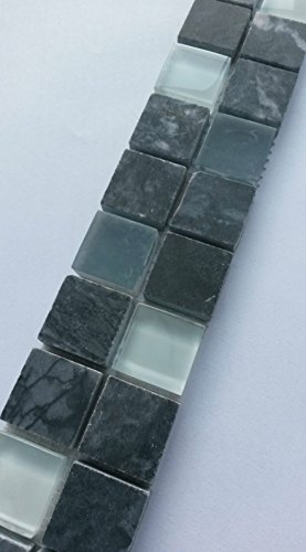Marmor Glasmosaik Bordüre Grau Weiss Mosaik Fliesen Naturstein Dusche Bad B674