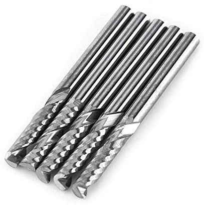 Akozon Single Flute Schaftfräser,3.175mm (1/8) Schaft Einzel Flöte Schaftfräser Fräser Hartmetall Werkzeug CNC Bit Set von 5